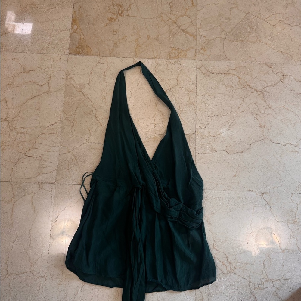 Pull and Bear Dark Green Halter Top